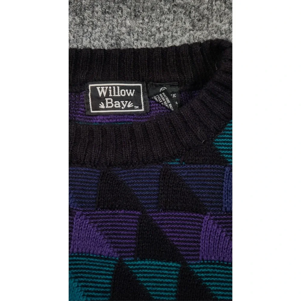 Vintage Willow Bay Geometric Knit Sweater 80s 90s Purple Teal Tag XL Fits M/L